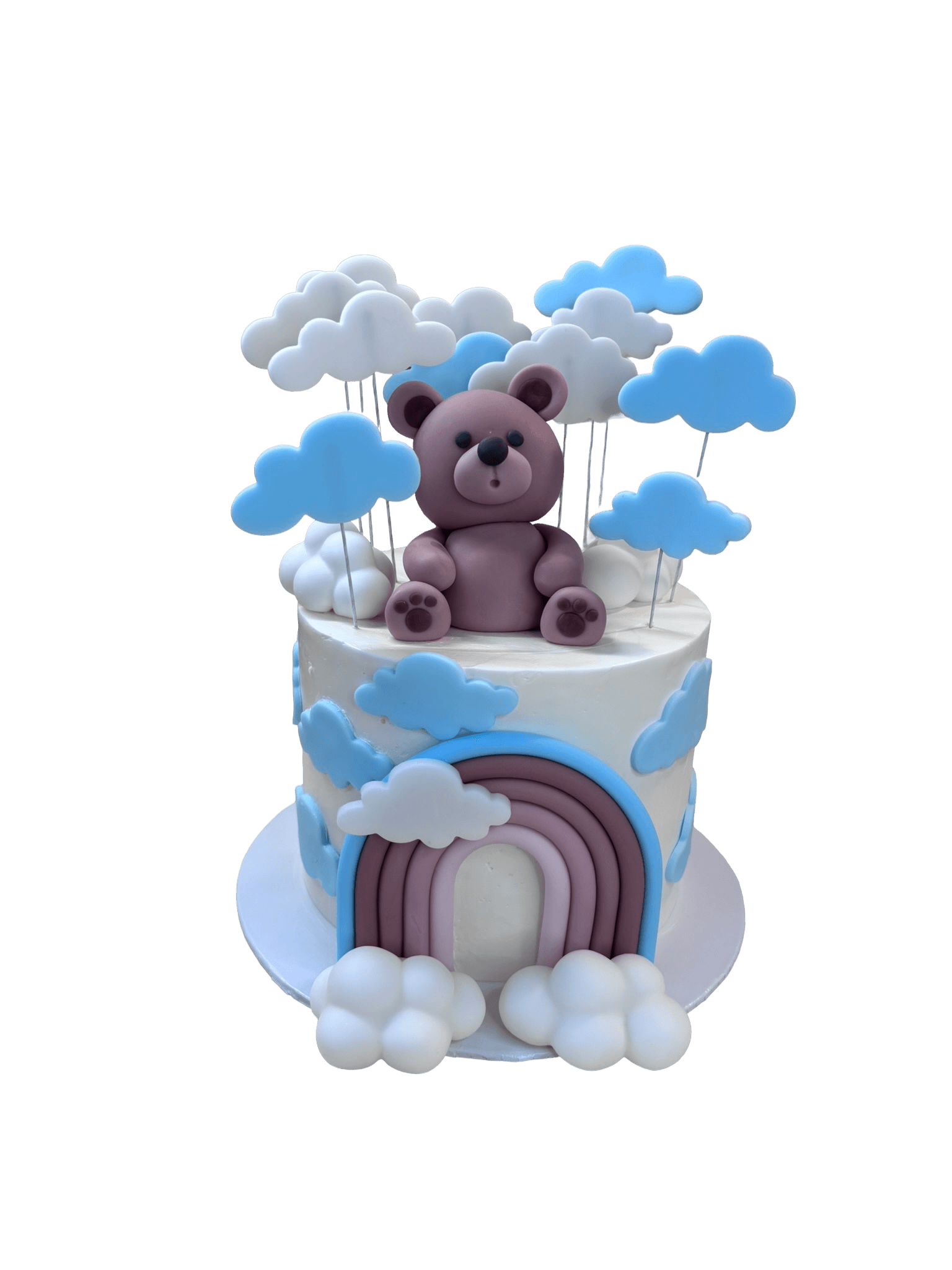 Blue cake with clouds and a toy car