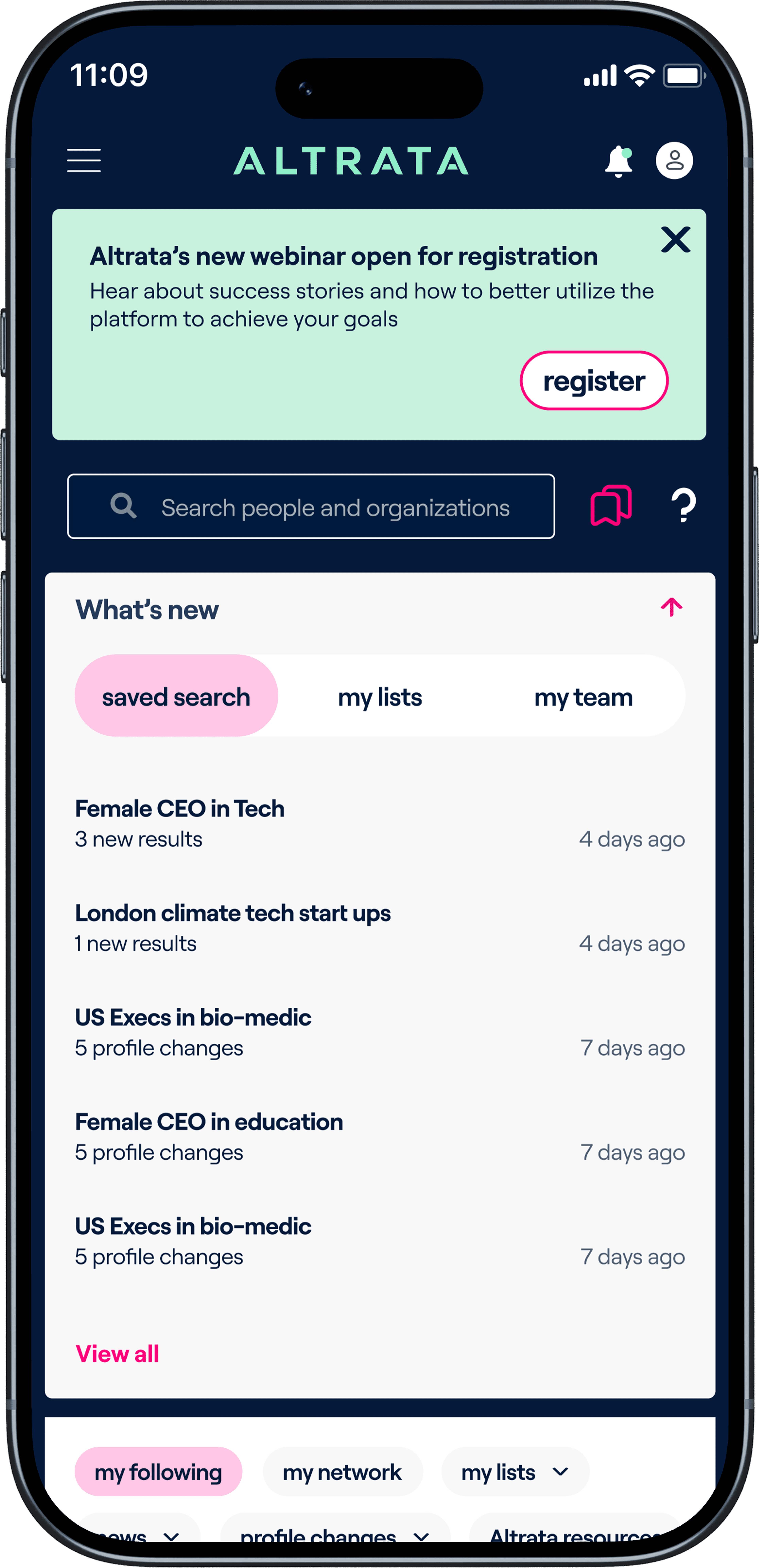 Search screen on mobile