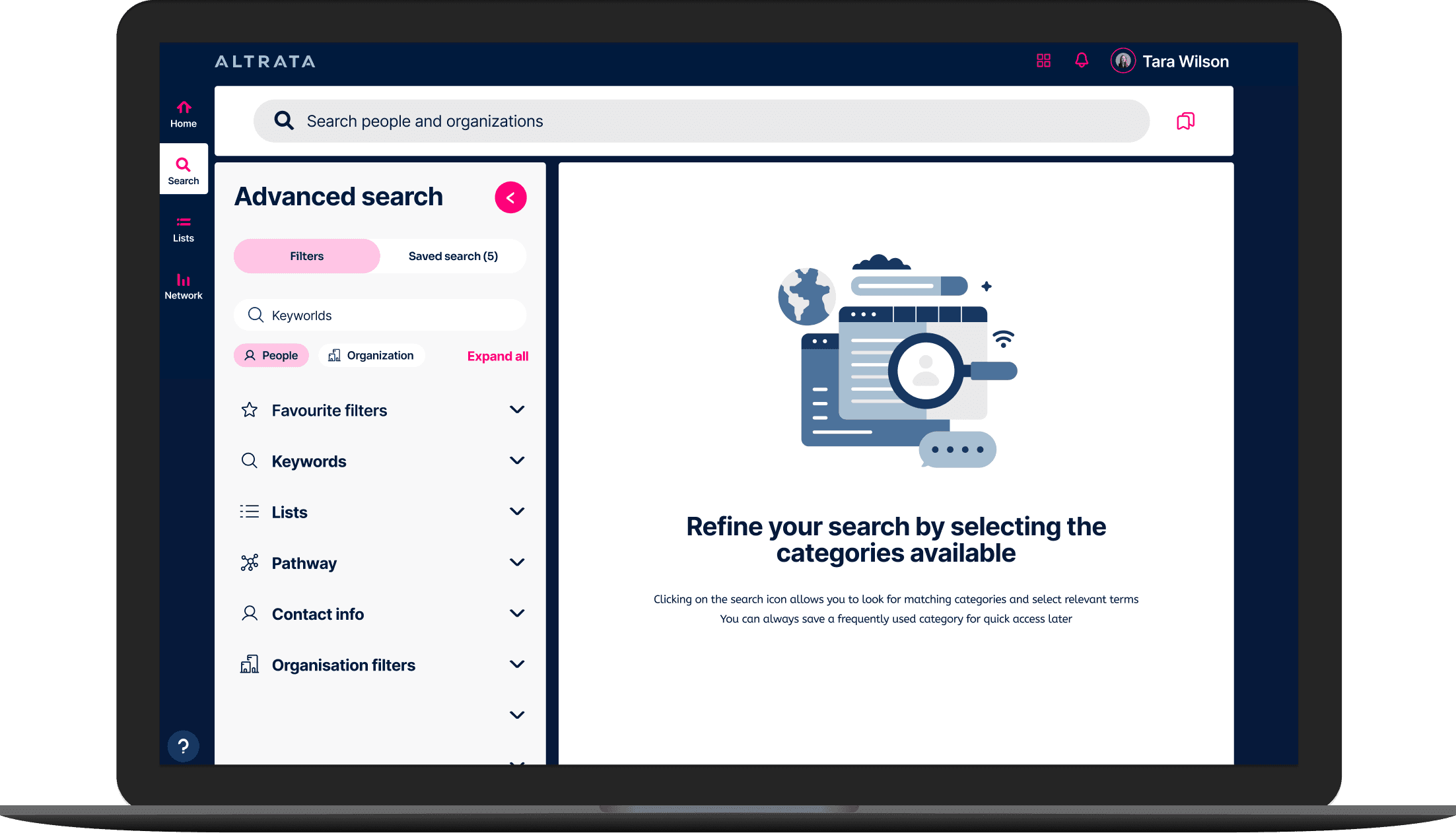 Advanced search screen with filters