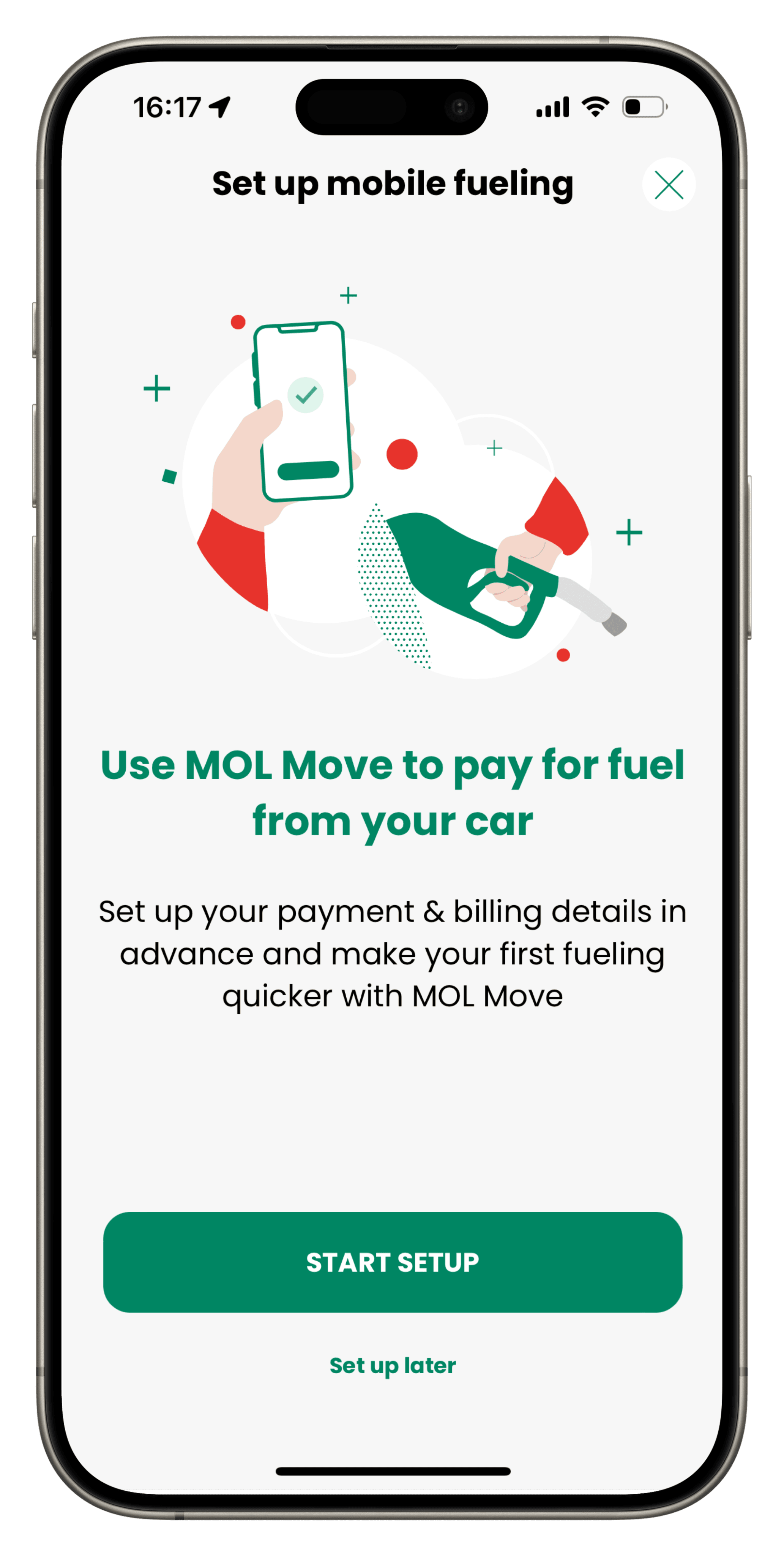 Set up mobile fueling screen