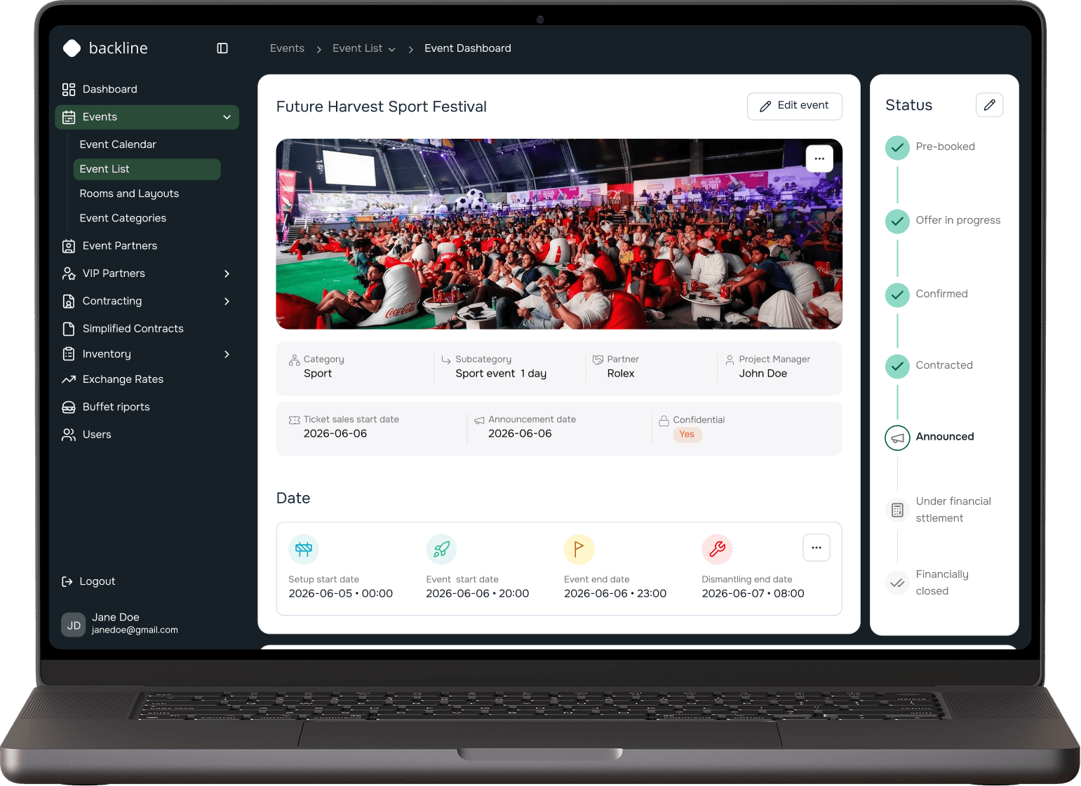 Event dashboard on a laptop