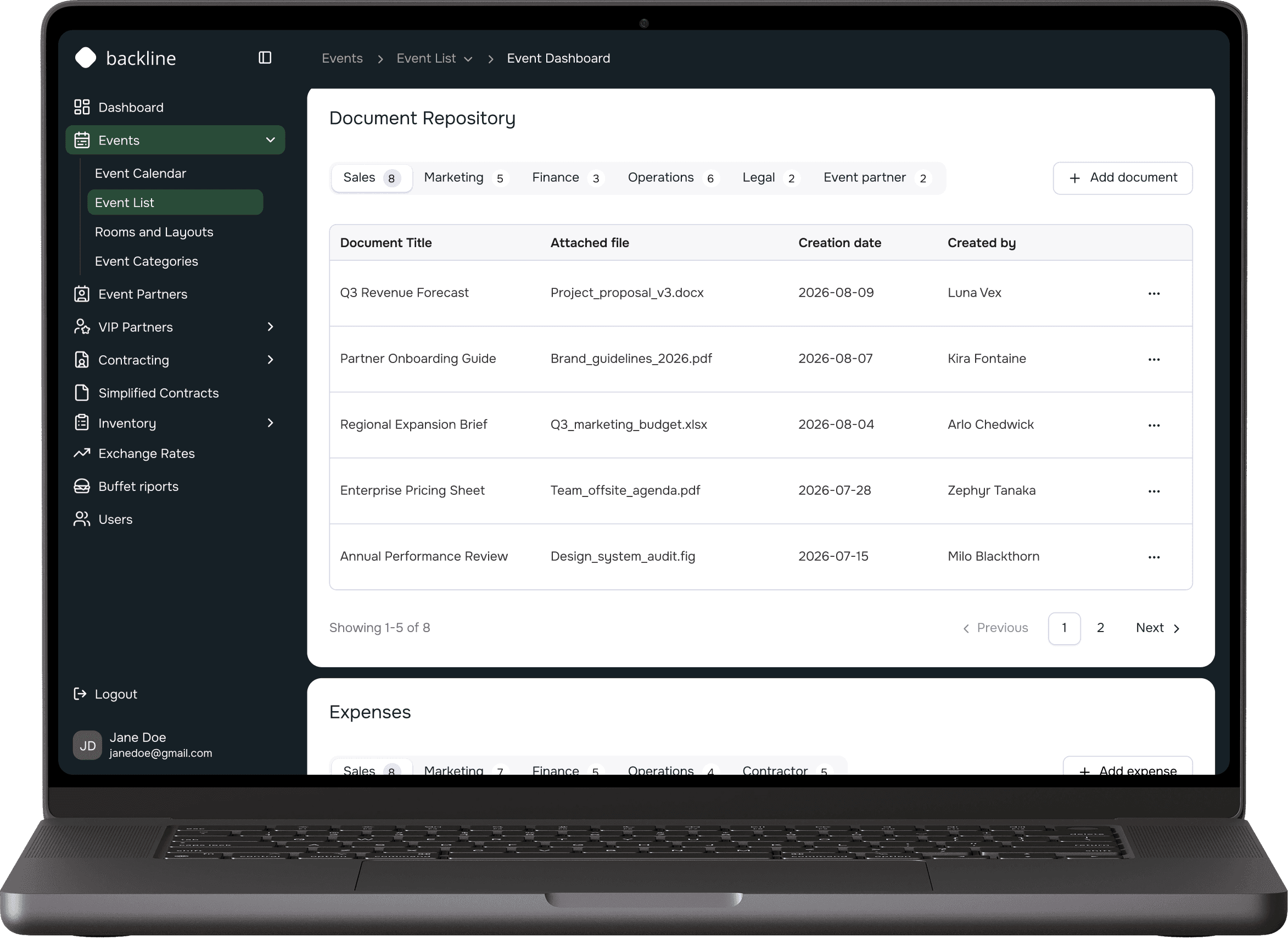 Desktop view of the document repository